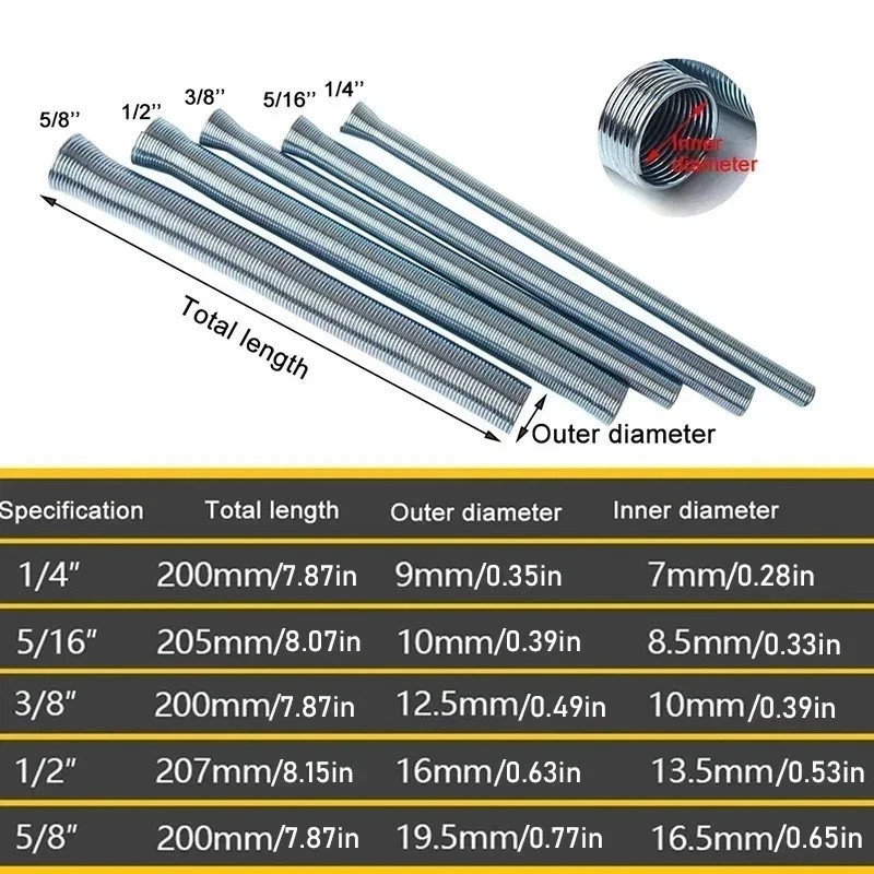 5pcs ≈21cm Spring Bending Tube Pipe Bender 1/4" 5/16" 3/8" 1/2" 5/8 gallery