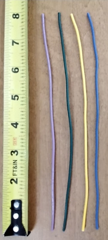 8 inches Bundle of 22 AWG Solid Hook Up Wires, Yellow, Blue, Green, Purple