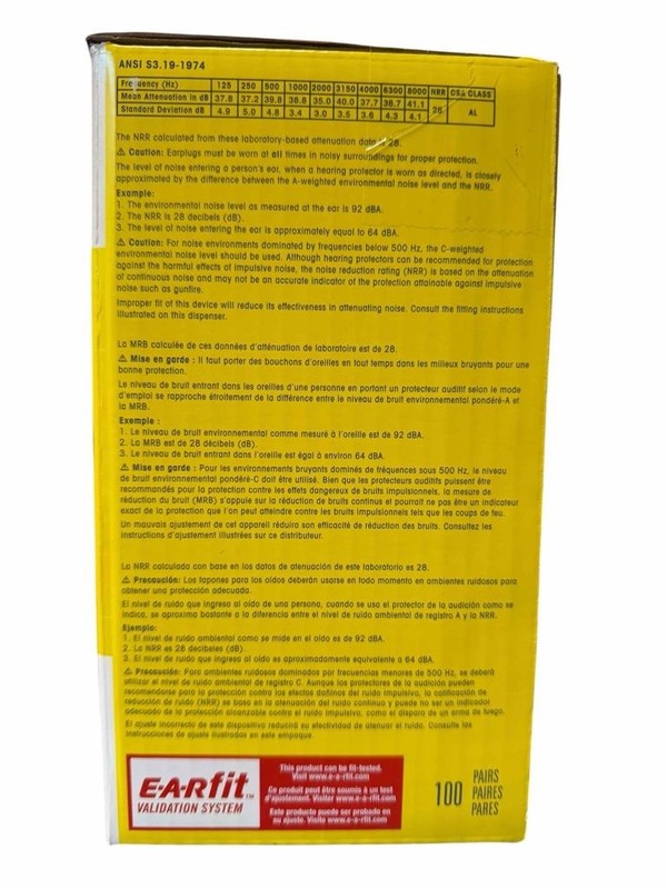 NEW 100 Pairs 3M Push-Ins E-A-R Earplugs Corded 318-1001 Yellow gallery