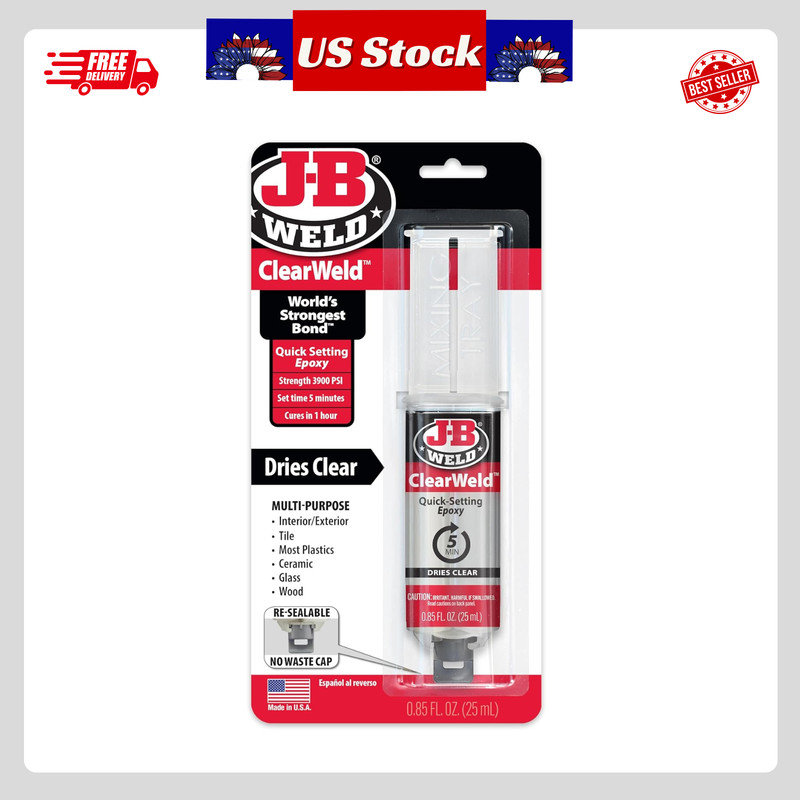 J-B Weld 50112 5 Minute Epoxy Syringe, Clear, 25ml Fast-Setting