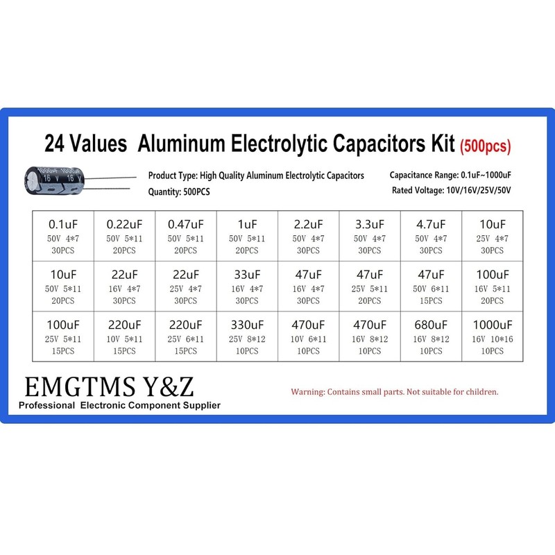 500pcs 24-Value Electrolytic Capacitor Assortment Kit 0.1uF-1000uF | 10V 16V …