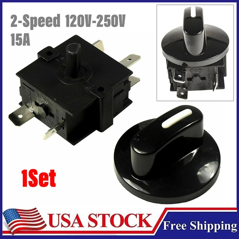 Rotary Switch w/ Knob 4-Position 3-Speed 120-250V, 15A Fan Heater Speed Selector