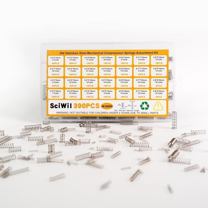 390 Piece Compression Spring Assortment Kit 28 Sizes Small Steel Springs Set gallery