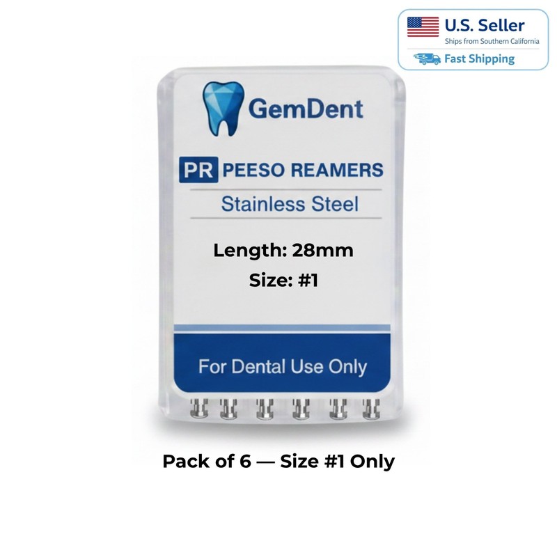 GemDent Peeso Reamers Endo Root Canal Stainless Steel 28/32mm #1-4 Latch 6pk