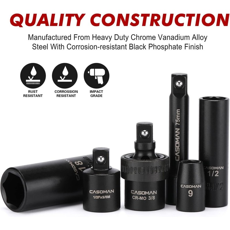 Metric Sockets~ PCS & Standard Drive Socket Impact 3/8" SAE 49 Set 6-Point gallery