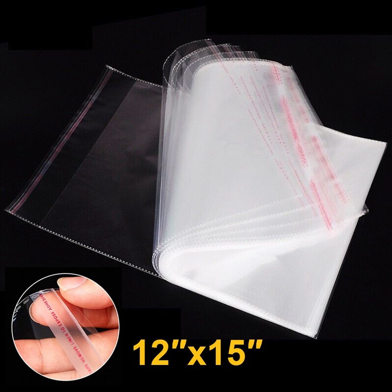 12″x15″ Clear Resealable T-Shirt / Apparel Cello Lip Tape OPP Poly Plastic Bags