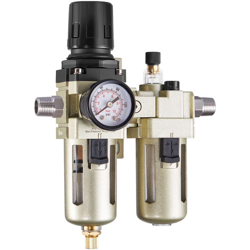 VEVOR Air Compressor Filter Regulator Lubricator 3/8″ NPT Semi-Auto 145PSI Max
