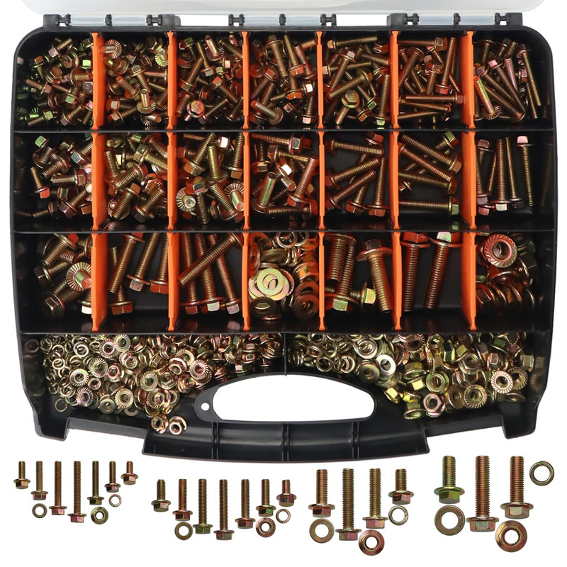 751Pcs Yellow Zinc Plated Metric Flange Bolts & Nuts Assortment Kit