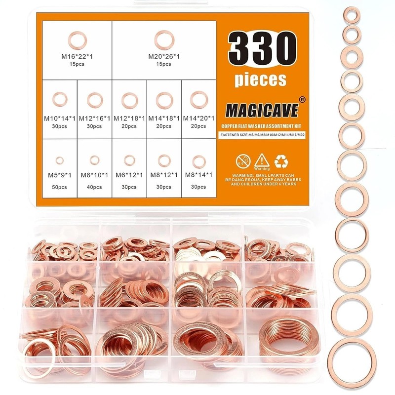 330PCS Copper Crush Washer Assortment Kit M5-M20 Metric Copper Sealing Washers f gallery