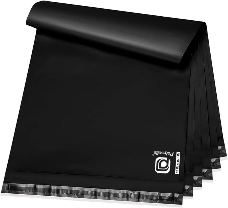 12×15 5 Black Poly Mailers 100 Pack Waterproof Tear Resistant Shipping Bags