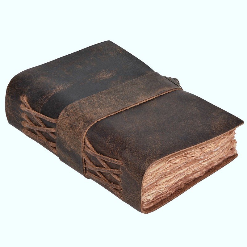 Leather Bound Journal with Antique Key Closure - Handmade Deckle Edges Paper gallery