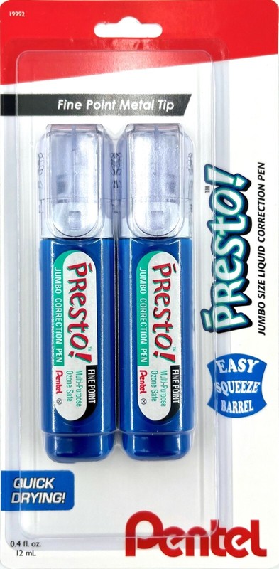 Pentel Presto Jumbo Correction Pen Fine Point, Metal Tip, 2-Pack (ZL31WBP2)