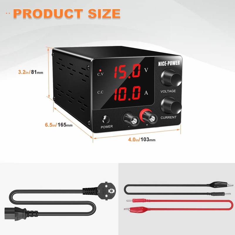NICE-POWER DC Power Supply Variable 0~30V 0~10A, 3-Digits LED Display Current an gallery