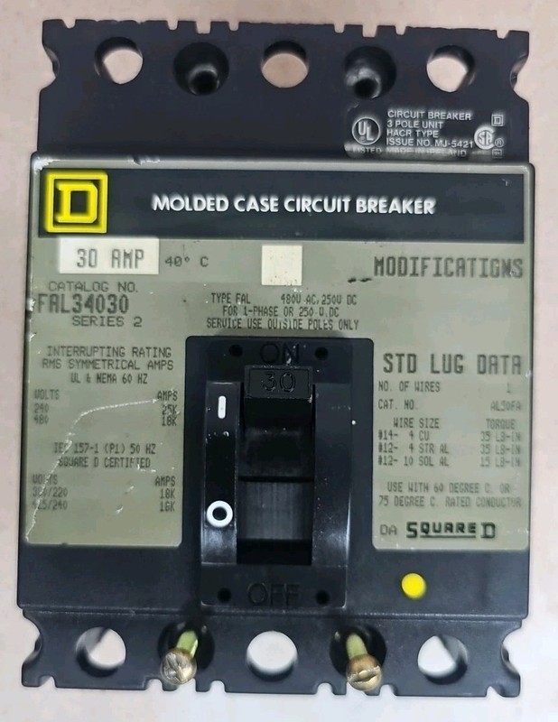 Square D FAL34030 Circuit Breaker 30 Amp 3 Pole 480 Vac