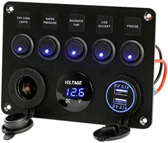 Efficient 5 Position Rocker Switch Panel with USB Charging for Marine & Vehicles gallery