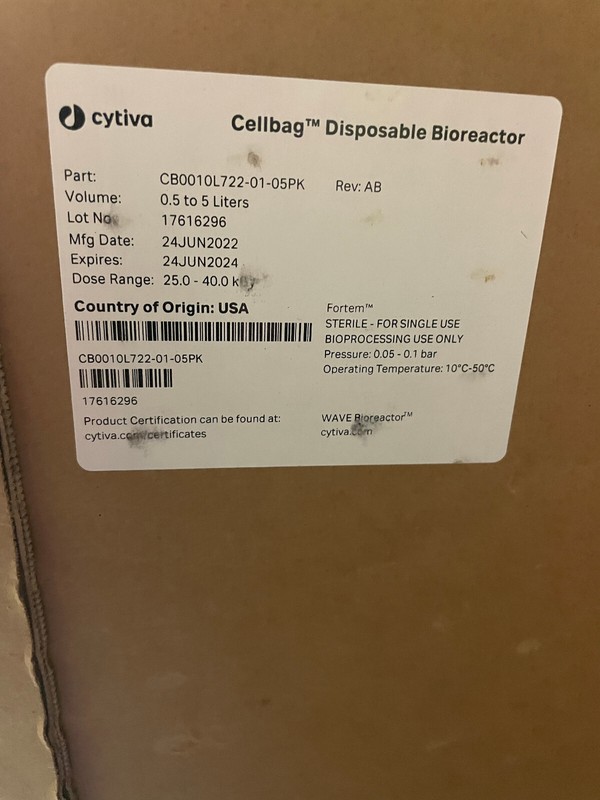 Cytiva CellBag Disposable Bioreactor 0.5 to 5 Liters CB0010L722-01-05PK fortem