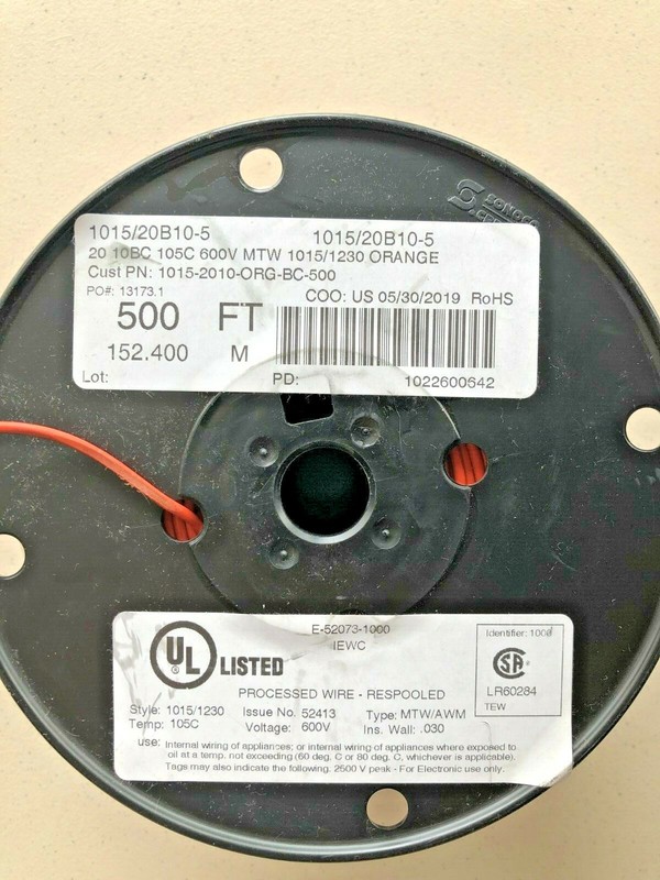 IEWC 1015/20B10-5 20 10BC 105C 600V MTW 1015/1230 Orange Wire (1000 Feet)
