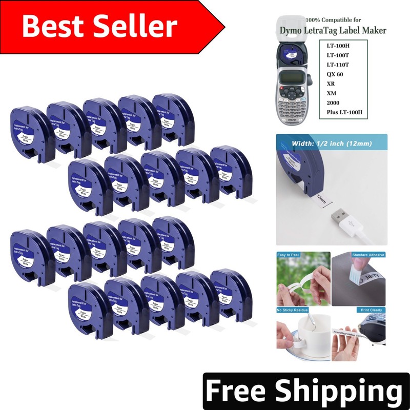 Effortless Organization – 20 Count Black on White Dymo Label Maker Tape Refill