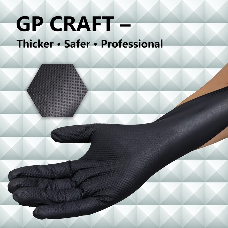 GP Craft Black Nitrile Gloves 8Mil Diamond Grip Disposable Latex-Free 1000/Case gallery