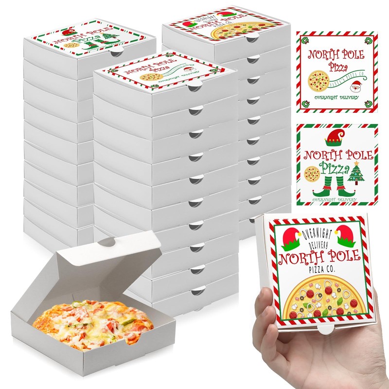 50 Set Mini Pizza Boxes – Red & White, 3.54 x 3.54 x 0.78 inches, Three Stick…