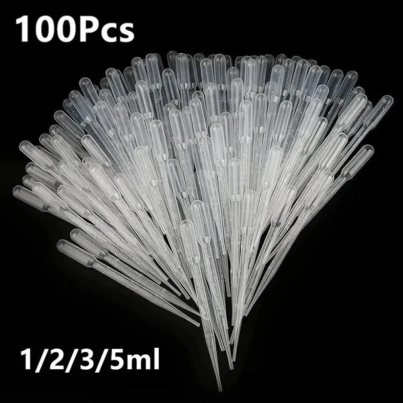 100pcs Disposable Plastic Pipettes 1ml/2ml/3ml/5ml Graduated Laboratory Droppers