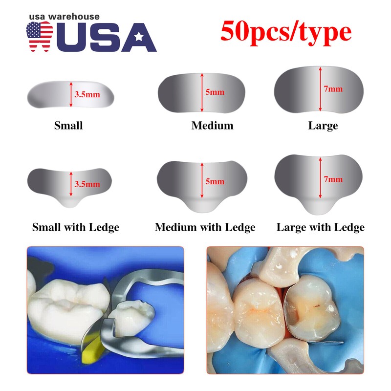 50 Pcs Dental Metal Matrices Matrix Band Sectional Contoured Refill S/M/L 35μm gallery