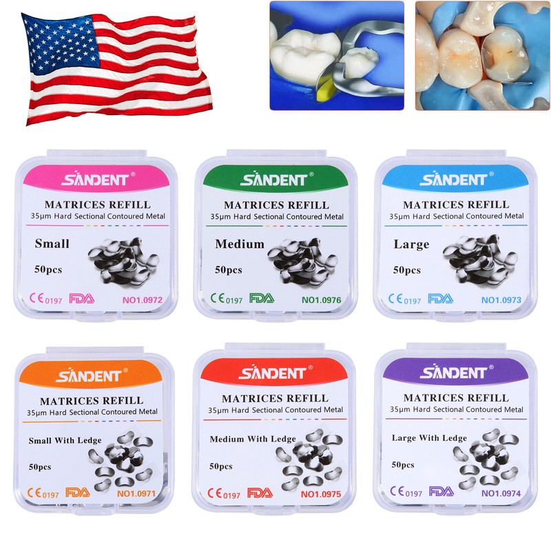 50 Pcs Dental Metal Matrices Matrix Band Sectional Contoured Refill S/M/L 35μm gallery