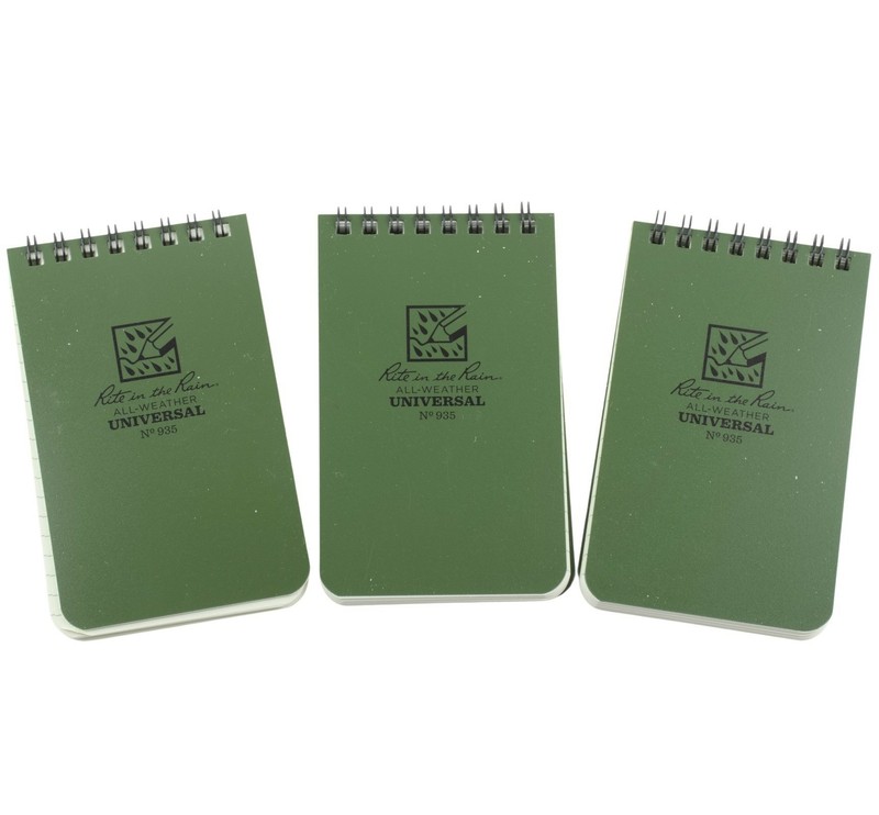 Rite in the Rain Top Spiral Notebook 3″ x 5″ Green Polydura All Weather 3 Pack