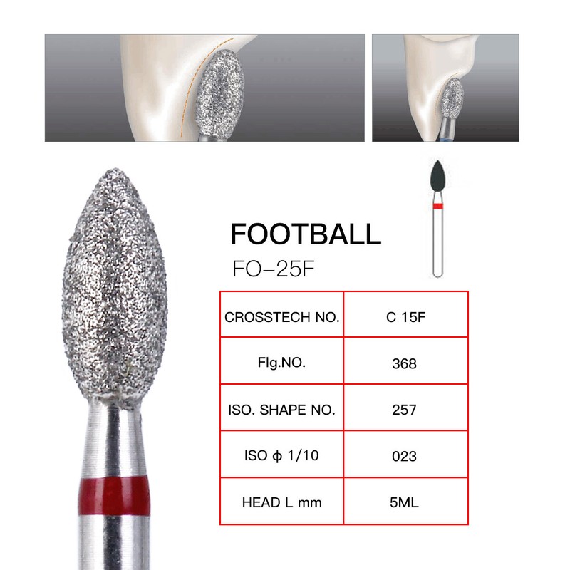 AZDENT Dental Diamond Burs FG Burs Football Shape Fine 379-023F/368-023F Red USA gallery