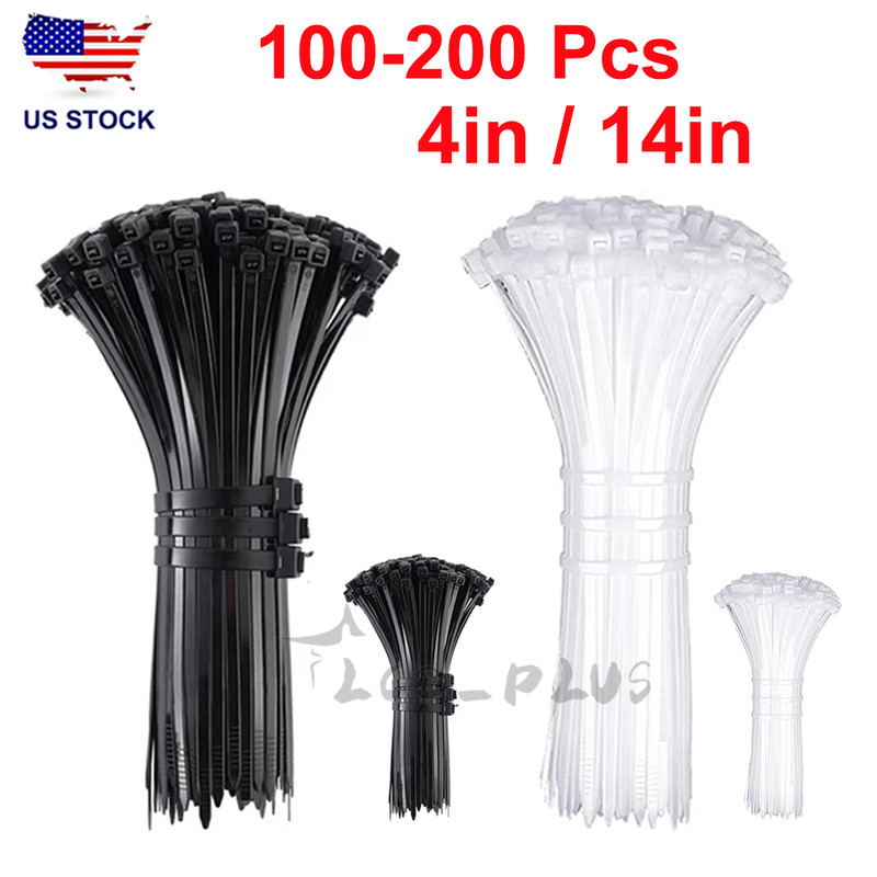 100-200Pcs Cable Ties 4″ / 14″ Heavy Duty Nylon Wrap Wire Zip Ties UV Resistant