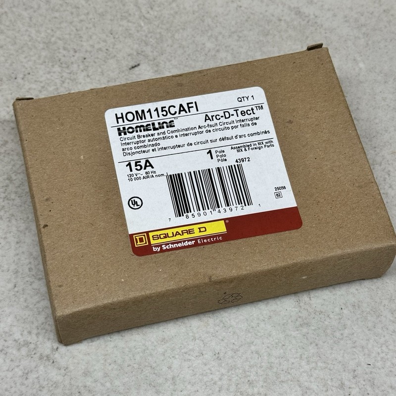 Square D HOM115CAFI Homeline 15A 1-Pole CAFI Arc Fault Plug-On Breaker – New