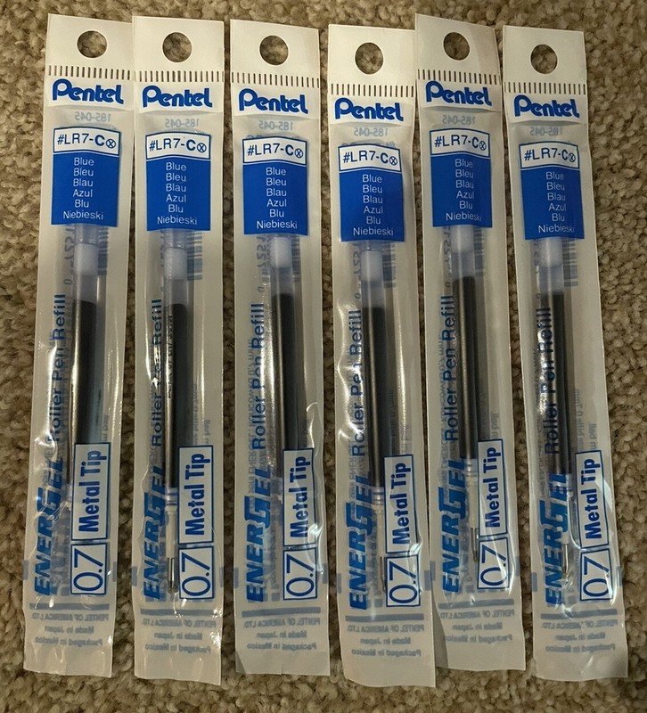 LR7-C Pentel EnerGel Roller Pen Refill, 0.7mm Medium, Blue Ink, Pack of 6
