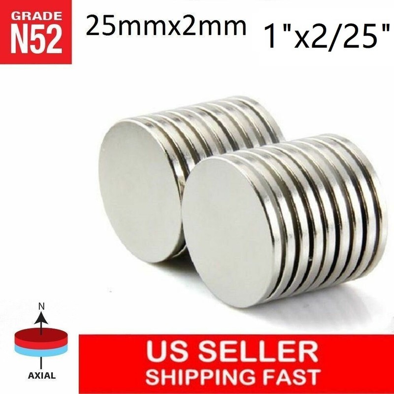 10 25 50 100pc 25mm x 2mm 1″x2/25″ N52 Strong Disc Rare Earth Neodymium Magnet