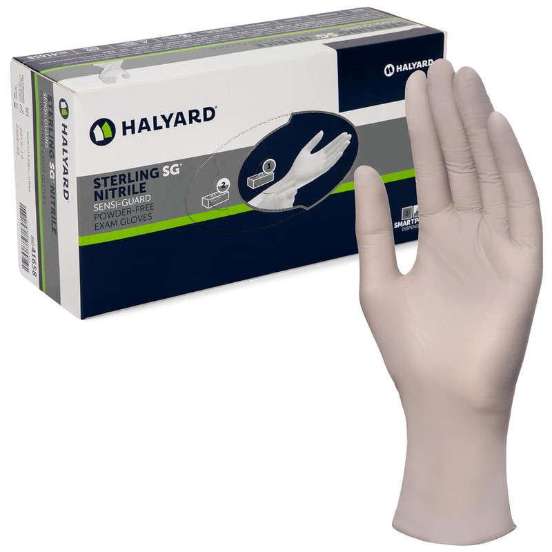 Sterling SG Nitrile Powder-Free Exam Gloves, 3.7 Mil, 9.5 Inches, Gray, Large, 4