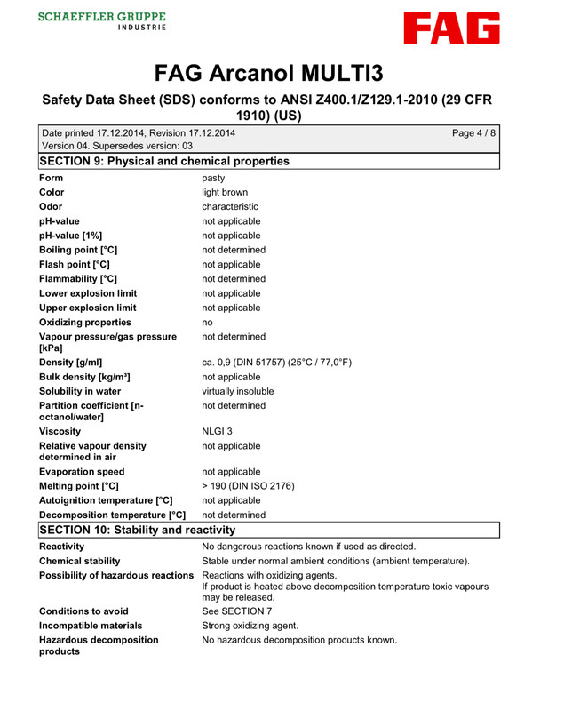-22°F FAG MULTI3 1 KG -Arcanol Grease (-30°C.+120°C/ -22°F.+248°F) NLGI 3 gallery