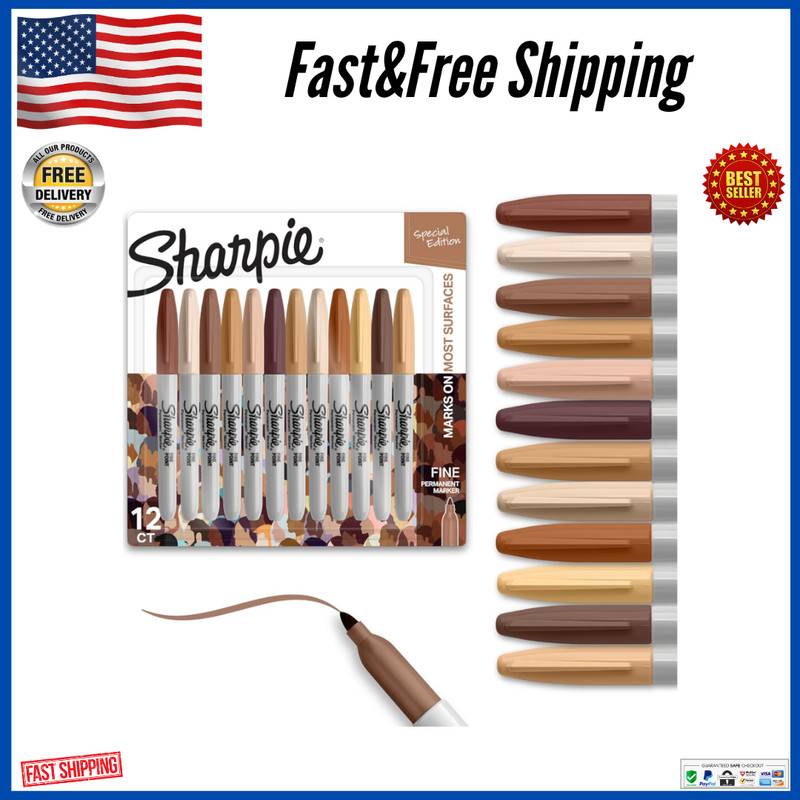 Permanent Markers Portrait Colors Fine Point Assorted 12 ct, Skin Tone Shades US