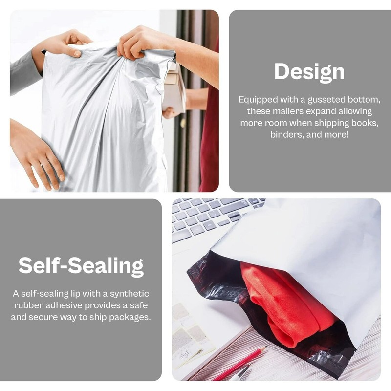 200 Expansion Poly Mailers 11 x 13 + 4" Expandable Gusset Waterproof Bags 3 Mil gallery