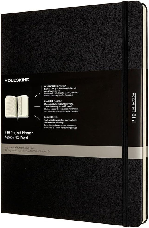 PRO Project Planner, Hard Cover, XL (7.5″ X 9.5″) Black, 288 Pages