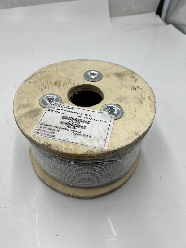 SSC294 Galvanized Cable 7X19-1/8″ 500FT Breaking Strength 2000lbs