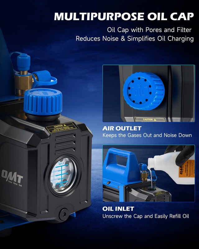 OMT 3.5CFM Vacuum Pump Single Stage 1/4HP Rotary Vane Deep HVAC AC Conditioning gallery