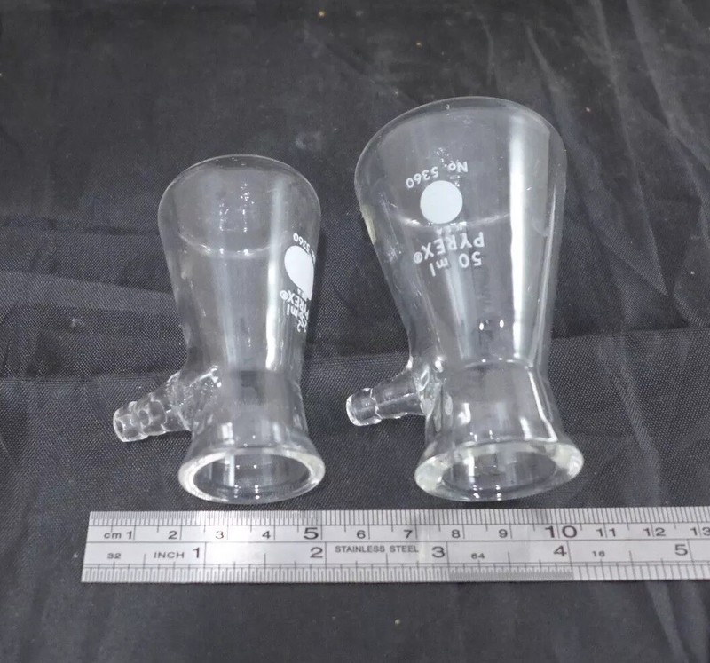 Bundle of 2 || CORNING Pyrex Micro Filtering Flasks, 25mL/50mL, glass barb #5360 gallery