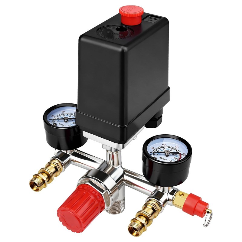 90-120 PSI Air Compressor Pressure Control Switch Valve & 0-180 PSI Gauge Regula