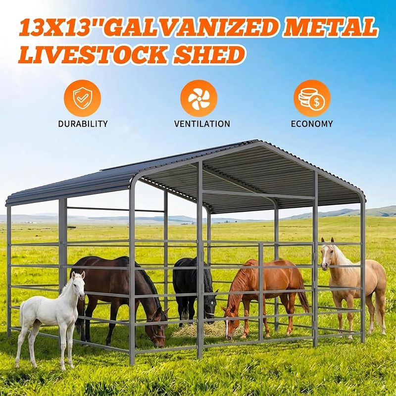 13x20ft Galvanized Livestock Shelter Metal Cattle Shed Steel Barn Horse Goat gallery