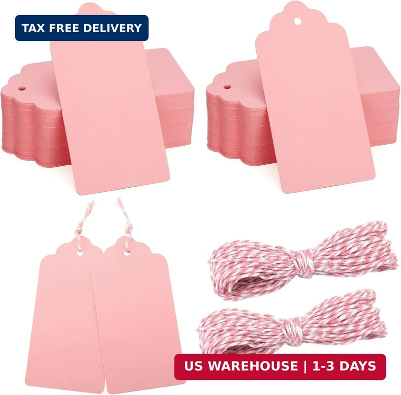 jijAcraft 100pcs Blank Paper Gift Tags with String, 4’x 2′ Pink Rectangle Craft