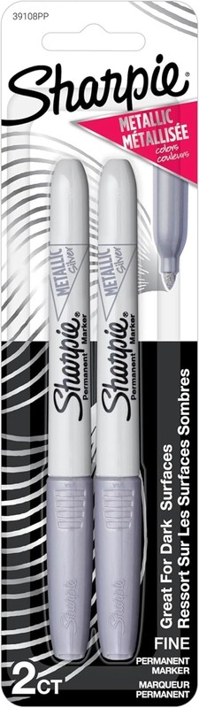 Sharpie Metallic Permanent Markers – Fine Point, Silver (2 Count)