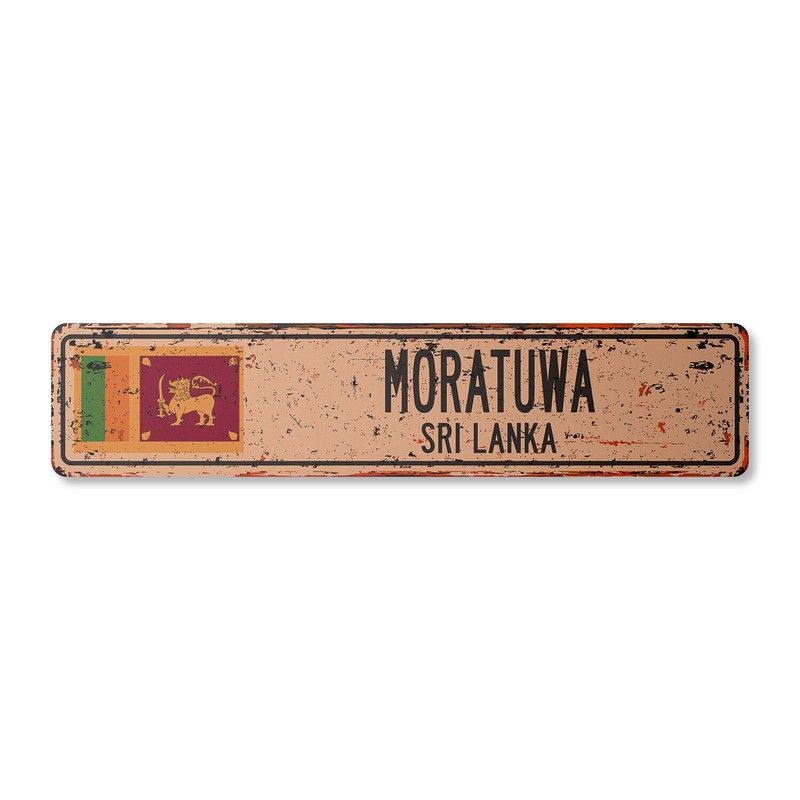 MORATUWA SRI LANKA Vintage Street Sign Sri Lankan flag city country road rustic