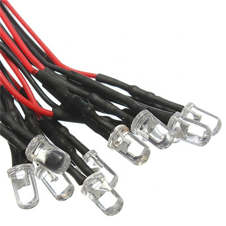 100x White LED Single Bulb Small Light Wire 5V-12V DC 3mm Bright Round Top Clear gallery