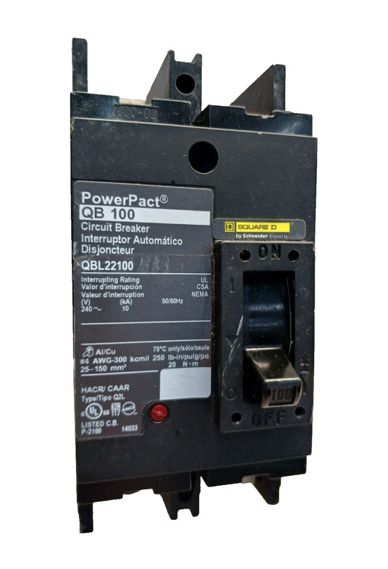 SQUARE D POWERPACT 100 AMP CIRCUIT BREAKER 2 POLE 240 VAC QBL22100