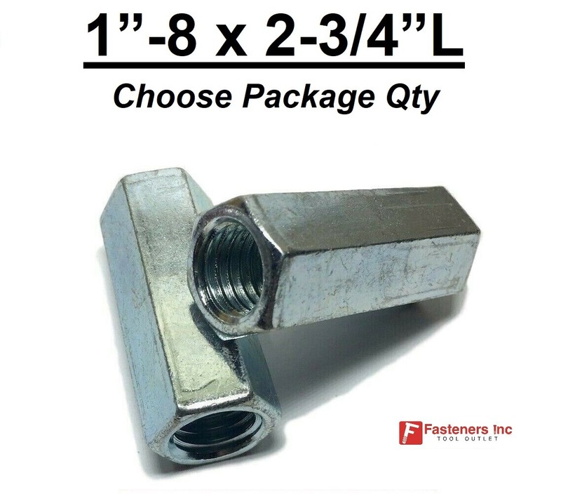 1″-8 x W1-3/8″ x L 2-3/4″ Coarse Grade A Hex Threaded Rod Coupling Nut Zinc