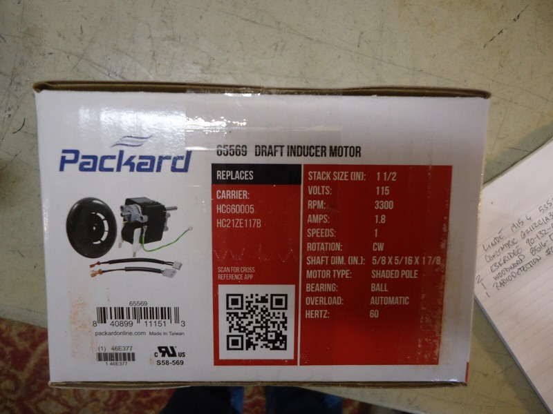 65569 Furnace Draft Inducer Blower Motor for Carrier HC15ZN012 HC21ZE115 New